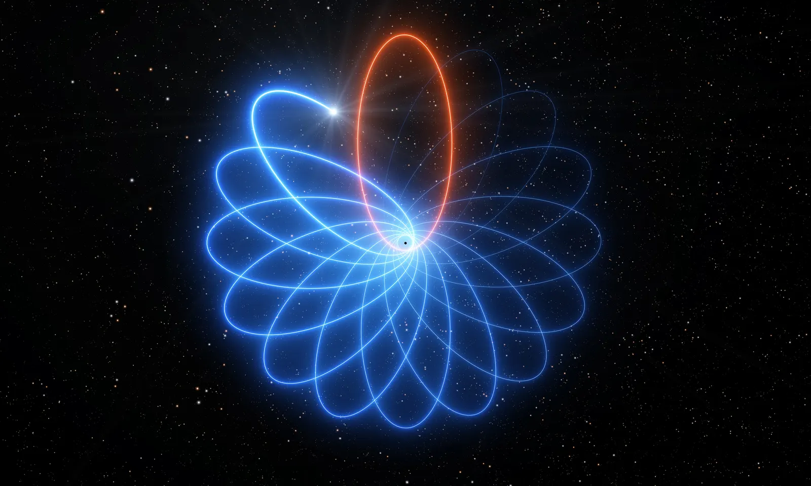 A star traces a sequence of overlapping elliptical loops that form a rosette around a central point.