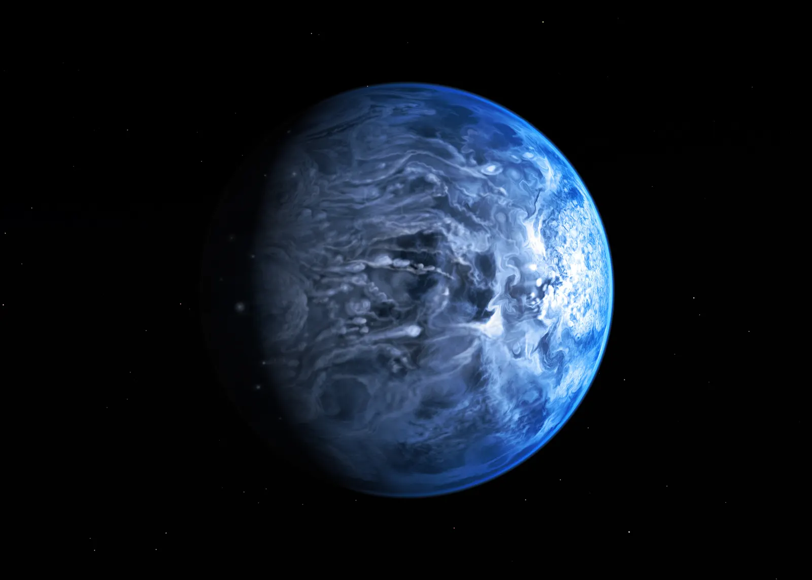 Artist's impression of a deep blue gas giant close to a bright star